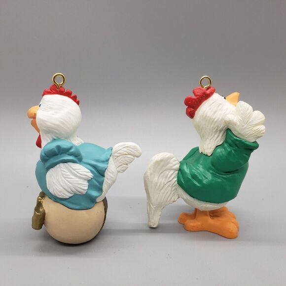 Set 2 Hallmark Ornaments Mom / Dad To Be Chicken Rooster 1992 Baby Shower Parent - Picture 5 of 8
